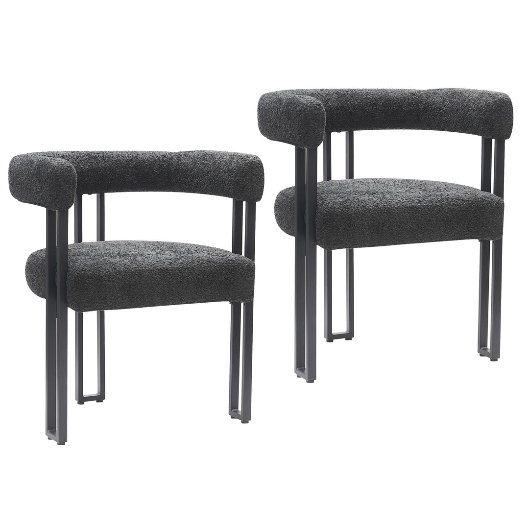 Varese Contemporary Dining Side Chair with Soft Boucle Fabric Upholstery, Black Metal Frame & Foam Cushion – Set of 2