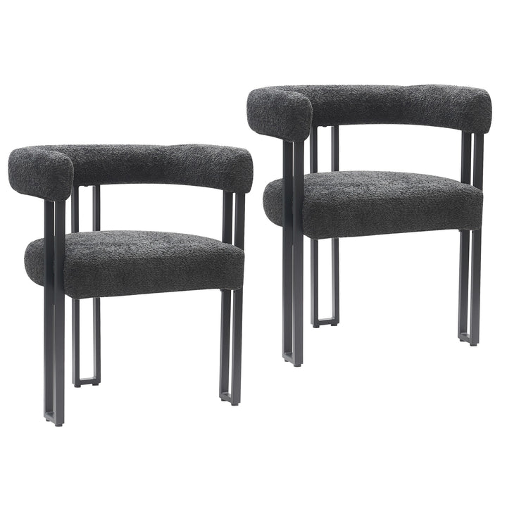 Varese Contemporary Dining Side Chair with Soft Boucle Fabric Upholstery, Black Metal Frame & Foam Cushion – Set of 2