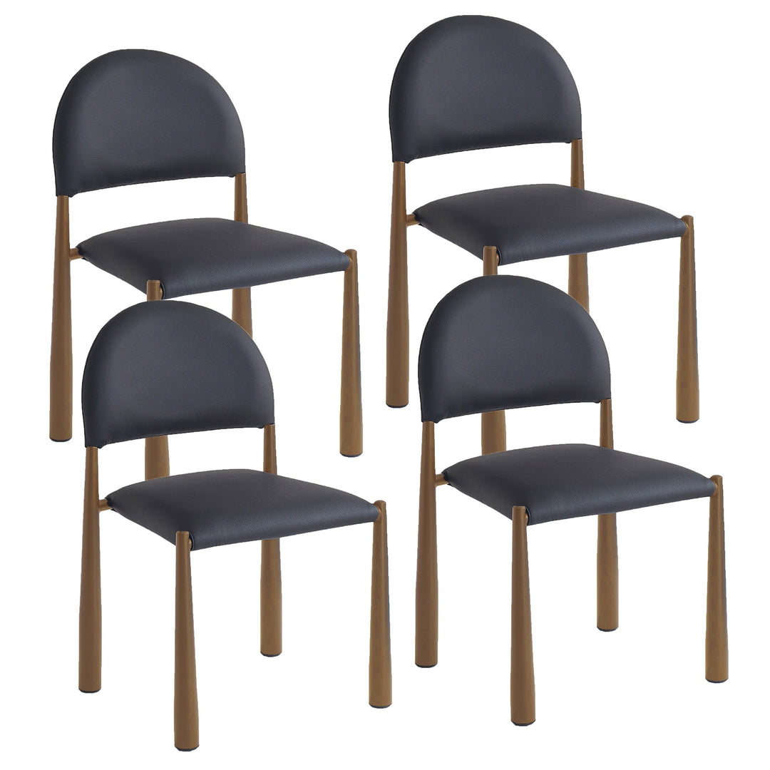 Crystaluxe 4-Piece Modern Dining Chair Set – Matte Black Textured Faux Leather Chairs with Aged Gold Metal Legs and Foam Cushion Seating