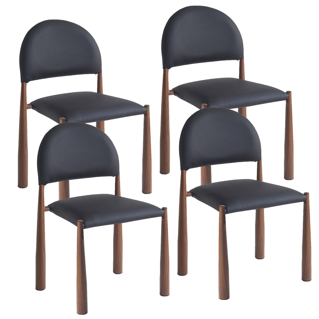 Crystaluxe 4-Piece Modern Dining Chair Set – Matte Black Textured Faux Leather Chairs with Heat-Transferred Walnut-Finish Legs and Foam Cushion Seating