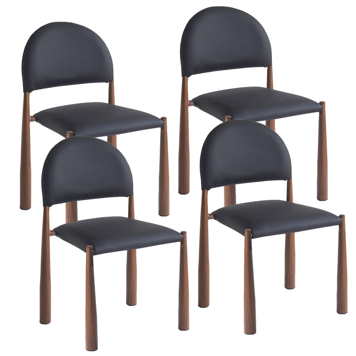 Crystaluxe 4-Piece Modern Dining Chair Set – Matte Black Textured Faux Leather Chairs with Heat-Transferred Walnut-Finish Legs and Foam Cushion Seating