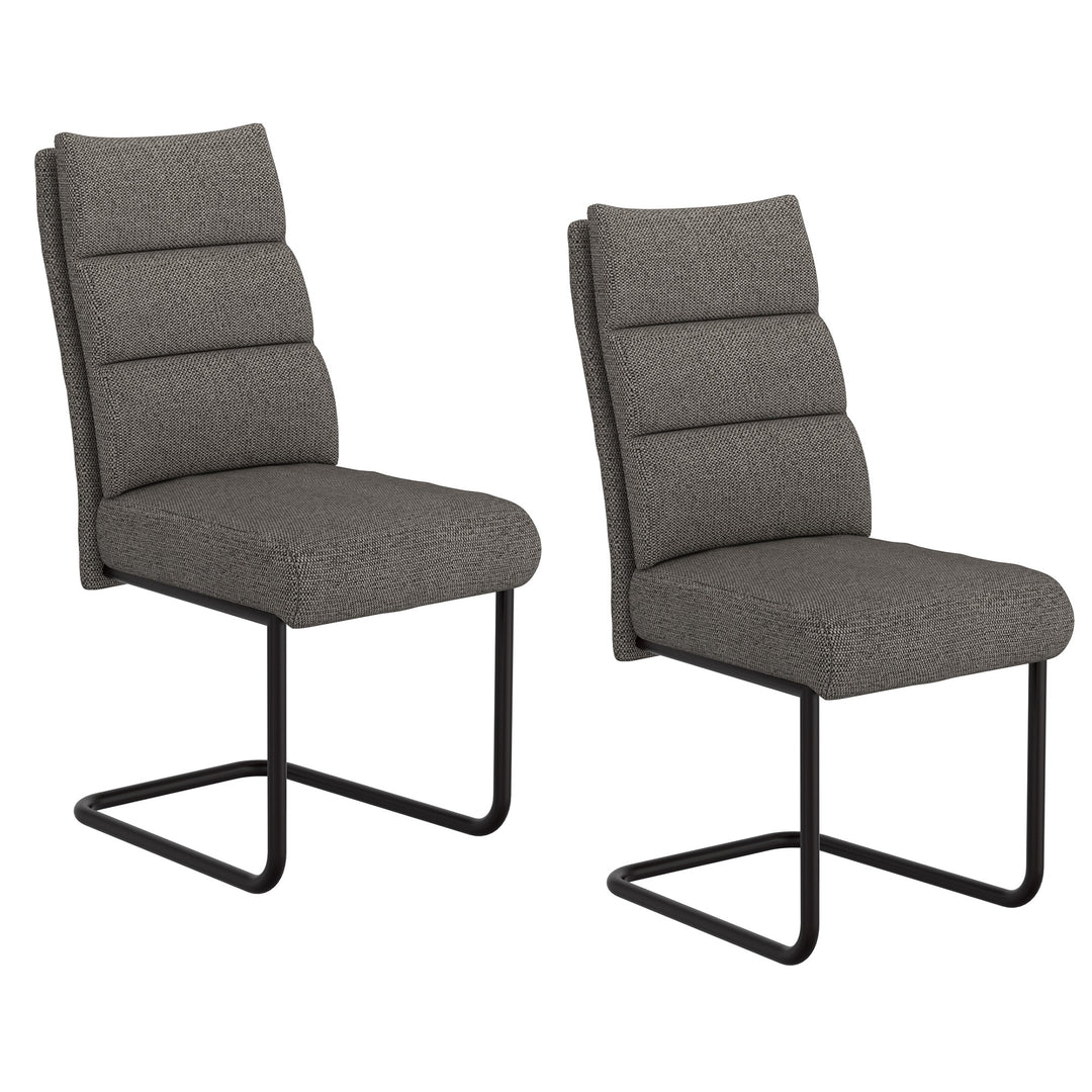 Astera Modern Dining Chair with Textured Chenille Fabric Upholstery, Black Metal C-Style Base And Back Handle – Set of 2