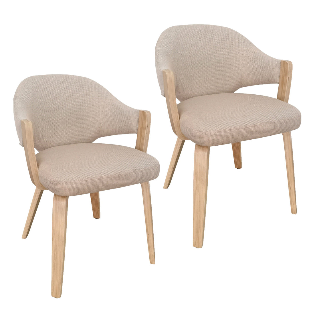 Cavello Modern Dining And Lounge Chair with Toffee Herringbone Performance Fabric Upholstery, Natural Bentwood Arms & Legs – Set of 2