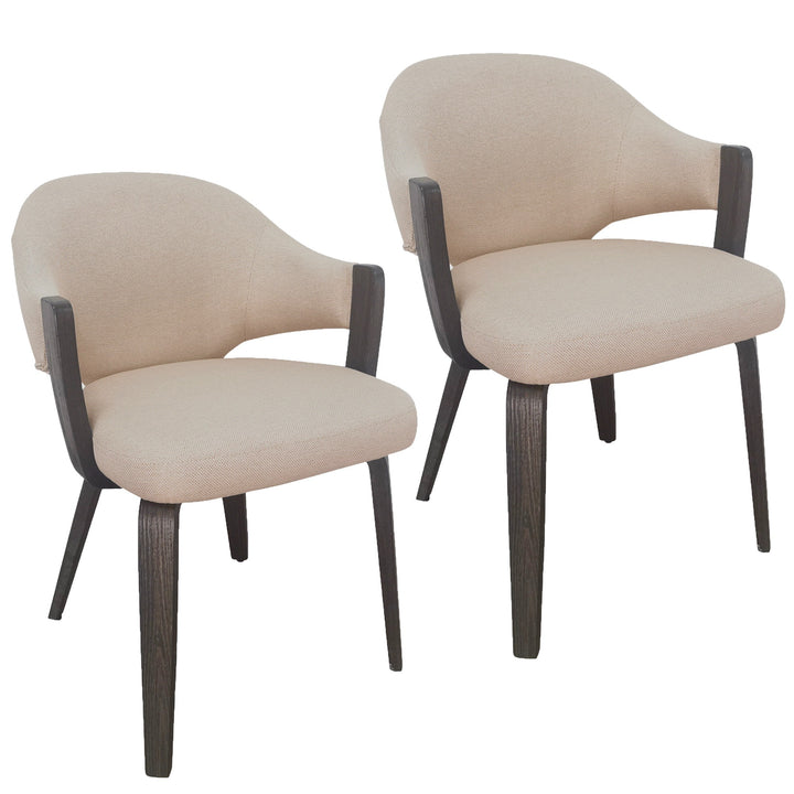Cavello Modern Dining & Lounge Chair with Toffee Herringbone Performance Fabric Upholstery, Dark Walnut Bentwood Arms And Legs – Set of 2