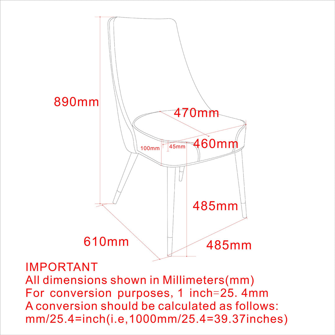 Astrel Modern Side Chair – Faux Leather Upholstered Chair with Piping Details and Black Metal Legs