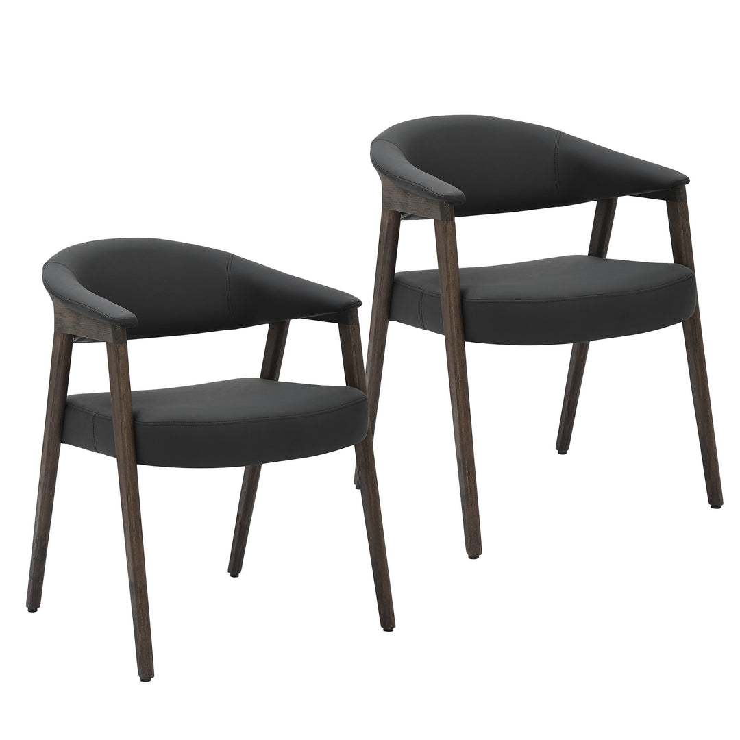 Radiance Mid-Century Modern Dining Armchair Set of 2 – Faux Leather Upholstered Chairs with Solid Beechwood Legs in Brushed Dark Walnut Finish