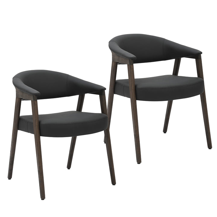 Radiance Mid-Century Modern Dining Armchair Set of 2 – Faux Leather Upholstered Chairs with Solid Beechwood Legs in Brushed Dark Walnut Finish