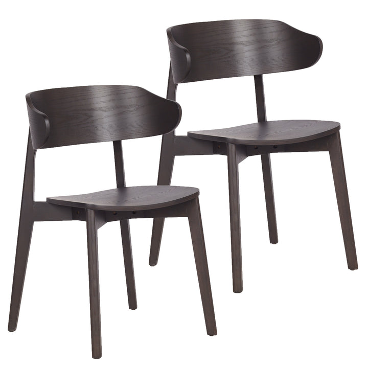 Alzano Mid-Century Modern Dining And Lounge Chair with Curved Plywood Back And Arms, Mocha Wood Finish – Set of 2