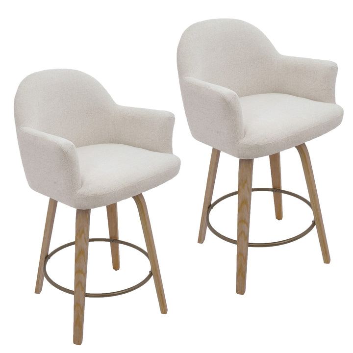 Zephrano Set of 2 26" Counter Height Stools with 360° Swivel Seat, Soft Fabric Upholstery And Washed Oak Finish