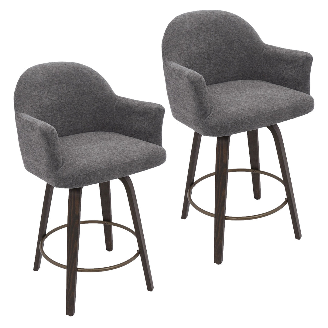 Zephrano Set of 2 26" Counter Height Stools with 360° Swivel Seat, Soft Fabric Upholstery And Dark Walnut Finish