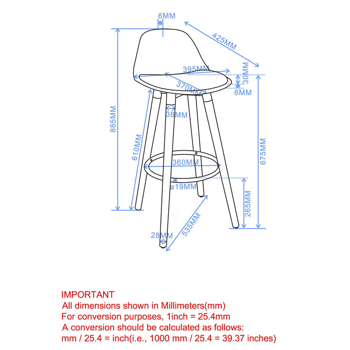 Lumetrix Counter Stool – Set of 2, 26" Curved ABS Seat Faux Leather Upholstered Stools with Beechwood Legs