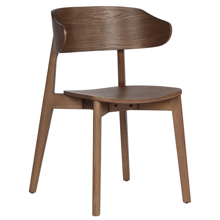 Norestone Mid-Century Modern Round Dining Table with Solid Mango Wood Pedestal Base, Fantasy Brown Marble Top & Walnut Finish