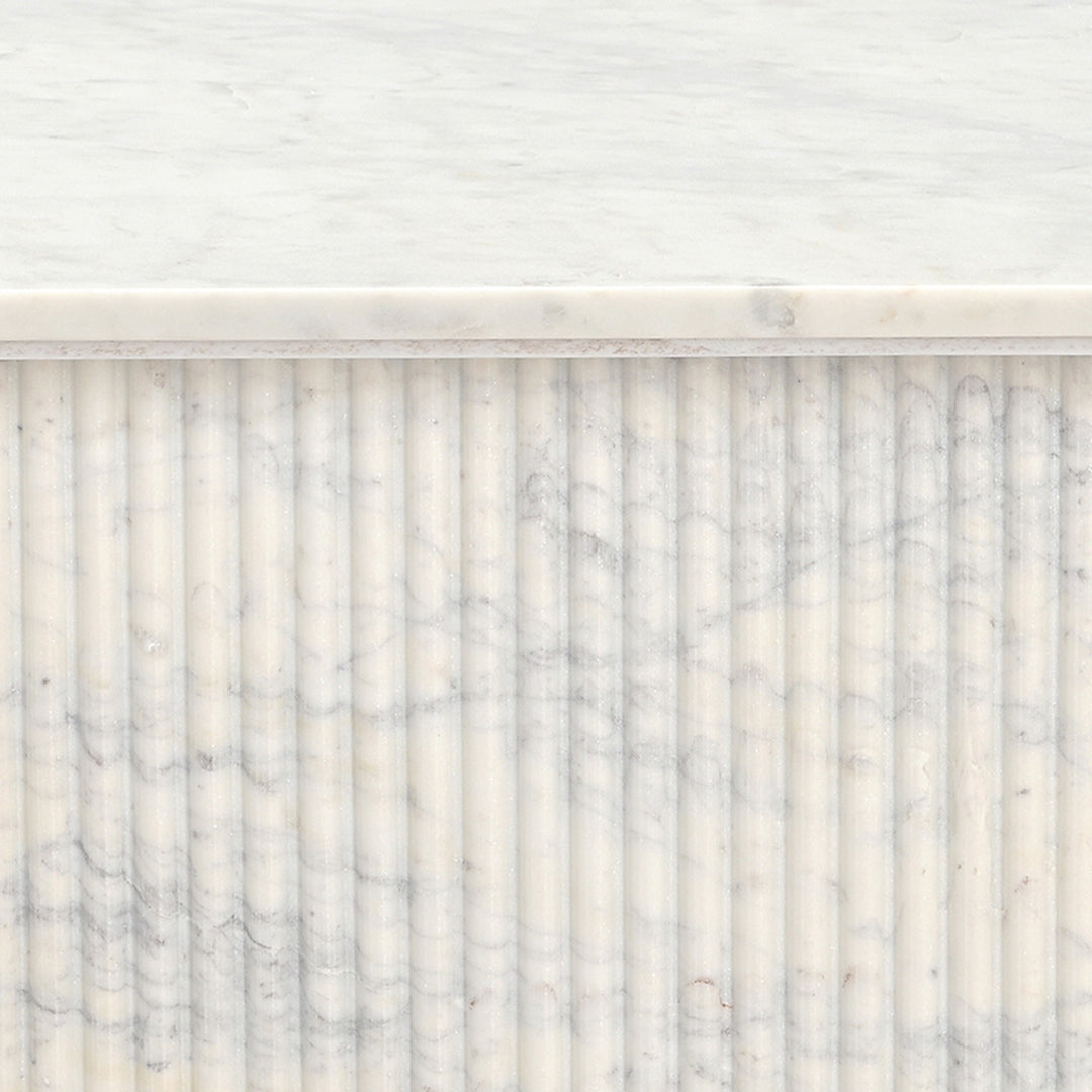 Stonevale Modern Sculpted Marble Coffee Table with Fluted Square Pedestal Base