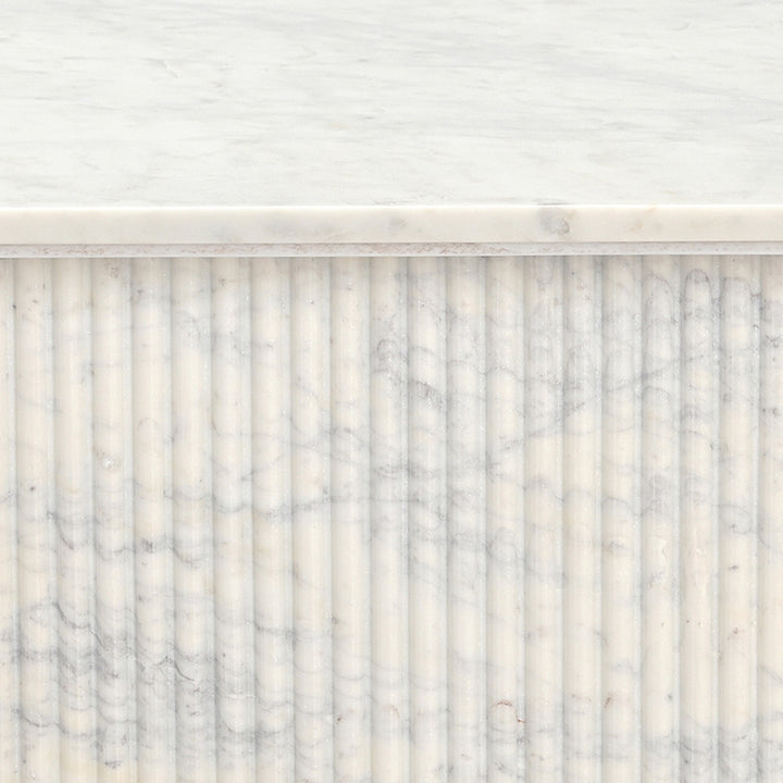Stonevale Modern Sculpted Marble Coffee Table with Fluted Square Pedestal Base