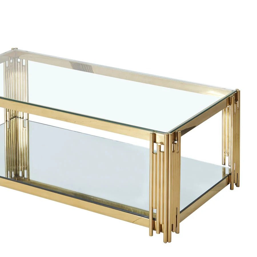 Altura 2-Tier Coffee Table – Tempered Glass & Gold Stainless Steel Frame