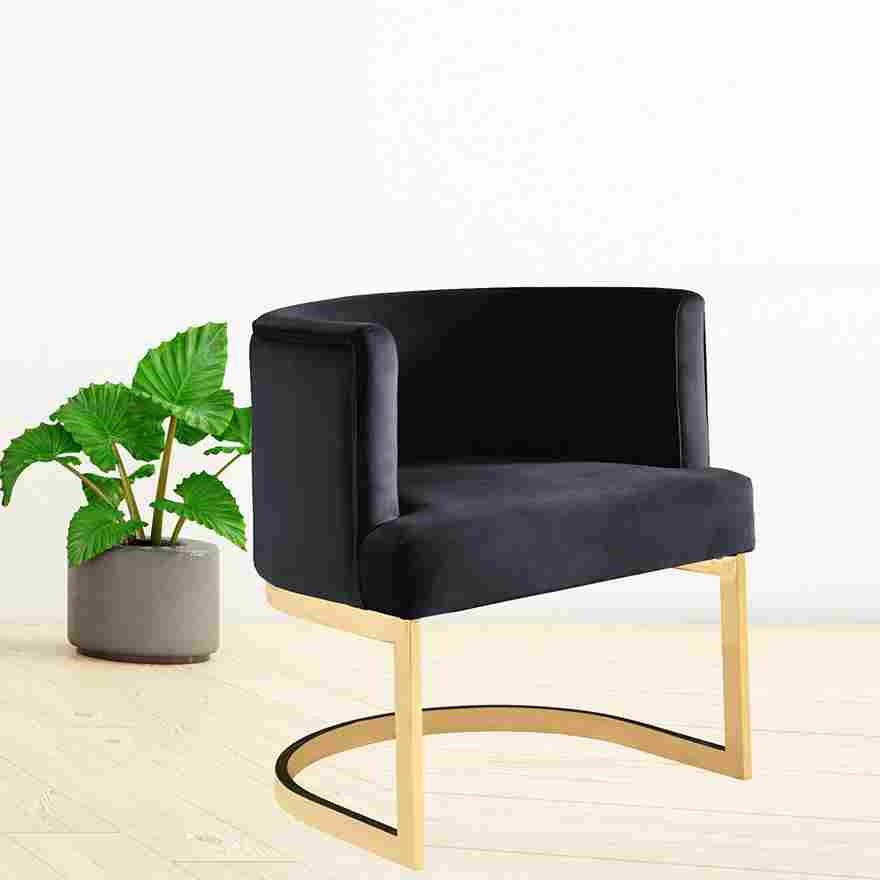 "Lorenzo Premium Black Velvet Accent Chair with Stunning Gold Base – A Touch of Elegance and Modern Luxury for Your Home"