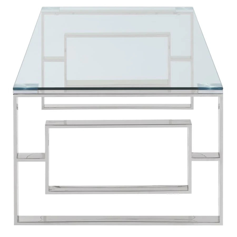 Jivin Coffee Table – Clear Tempered Glass Top & Silver Stainless Steel Base