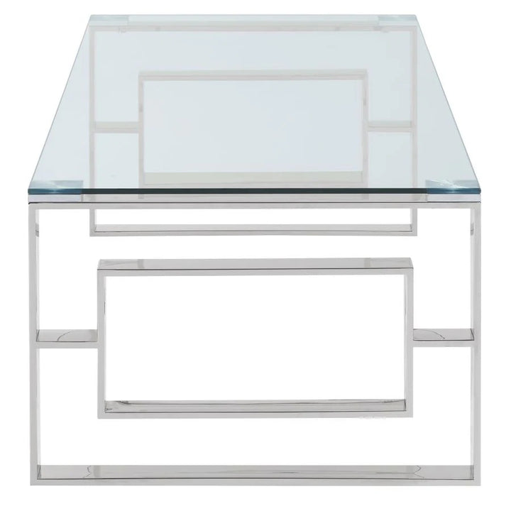 Jivin Coffee Table – Clear Tempered Glass Top & Silver Stainless Steel Base