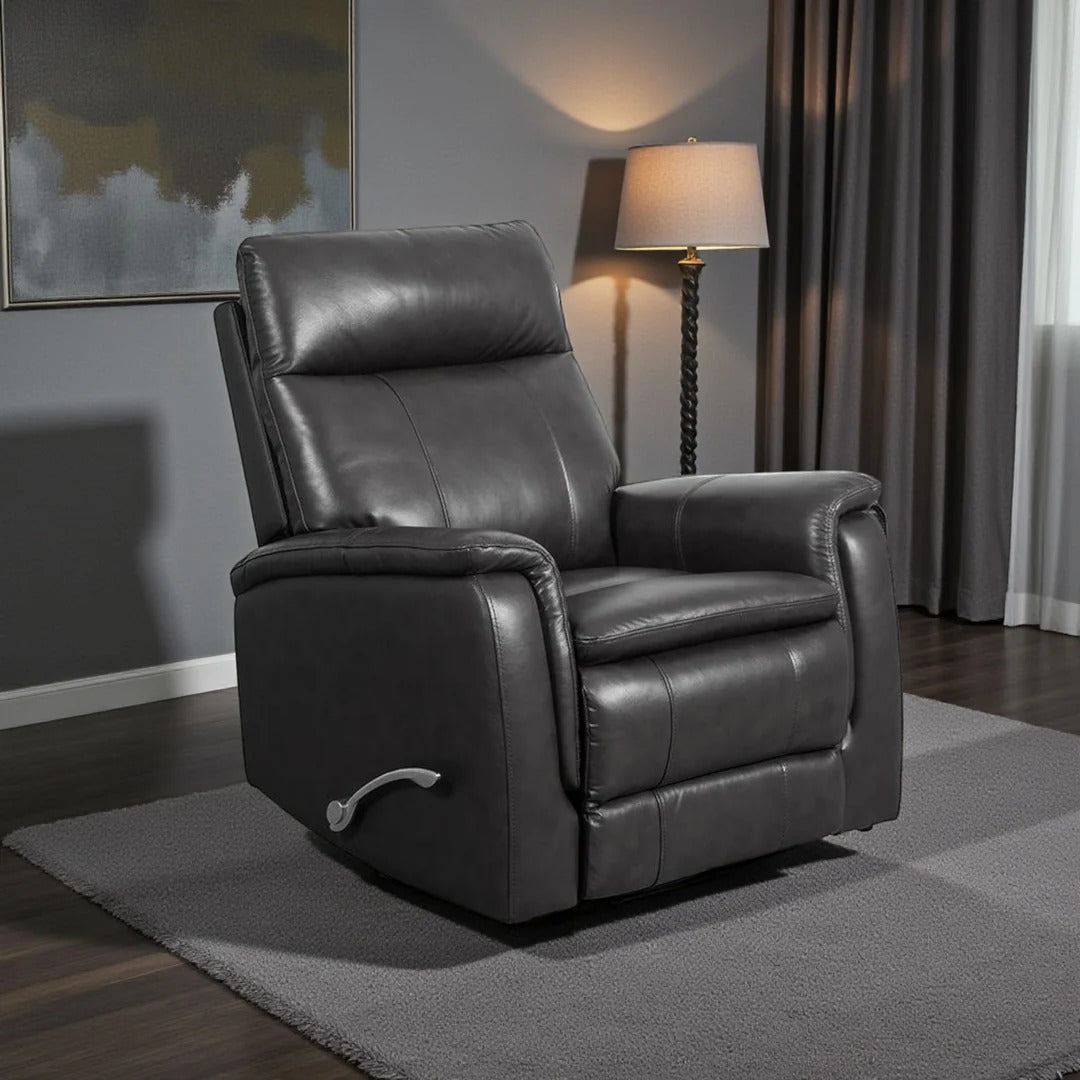 Faelan Recliner Chair | Manual Reclining Leather Chair with Swivel & Gliding – Granite