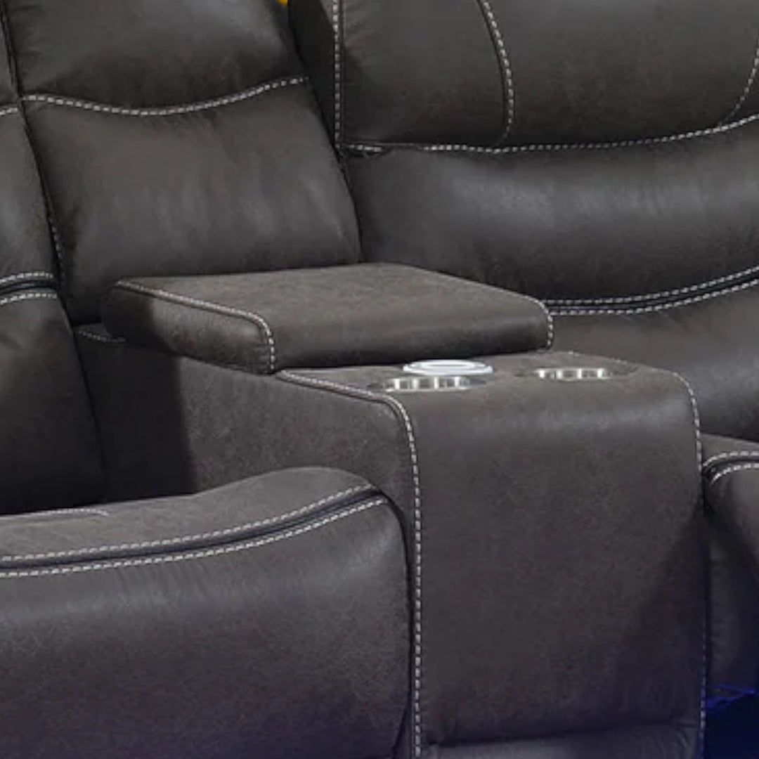 Voltair Recliner Loveseat – Dark Grey Power Luxury with Smart Comfort