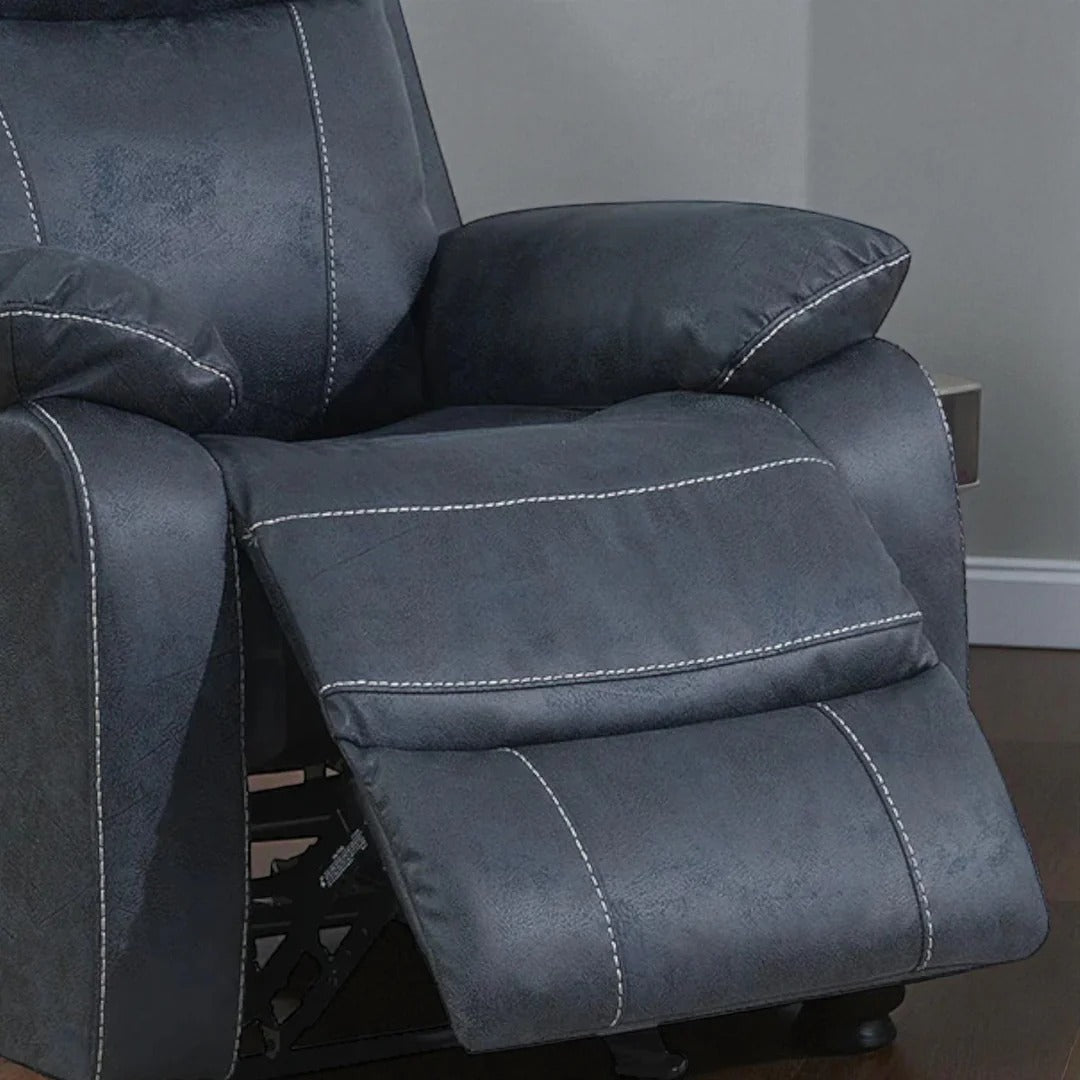 Easeo Recliner Chair with Manual Recline & Glider | Greyish-Blue Suede Recliner