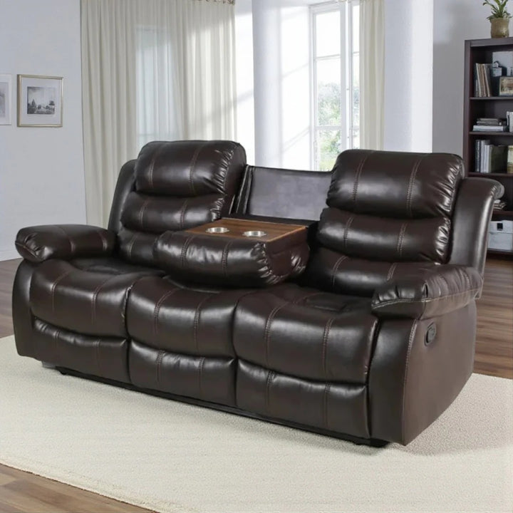 Sereno Recliner Set Brown | 3-Piece Manual Recliner Chair, Loveseat & Sofa
