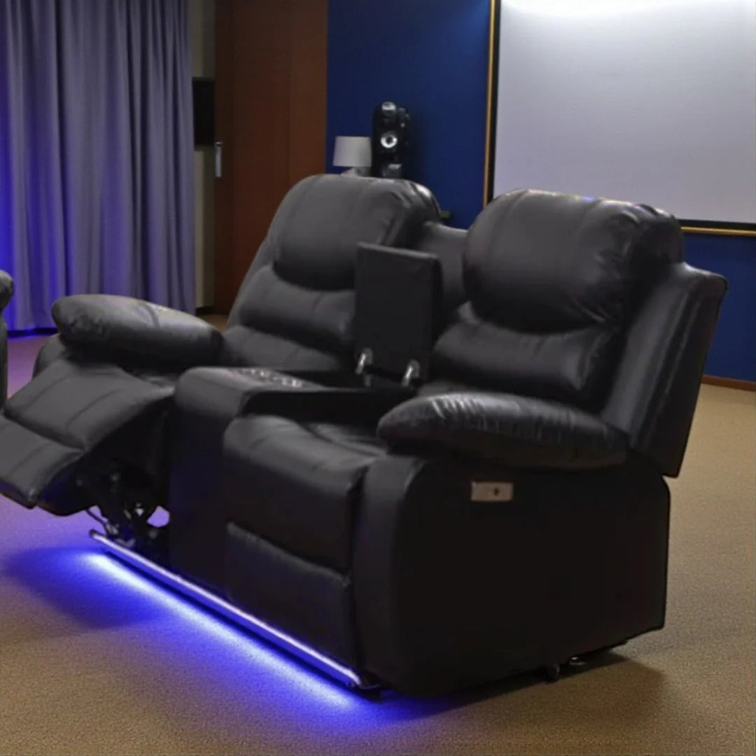 Sereno Black Power Recliner Set | Chair, Loveseat & Sofa with LED