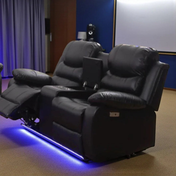 Sereno Black Power Recliner Set | Chair, Loveseat & Sofa with LED