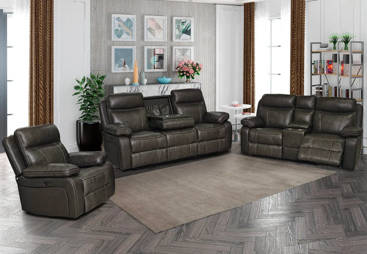 Havyn Power Recliner Set Brown | Genuine Leather Recliner Chair, Loveseat & Sofa
