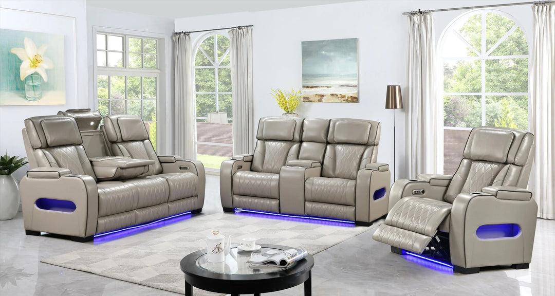 Tivaro Power Recliner Set – Warm Grey Zero-Gravity Sofa with Massage, Heat & LED Lights