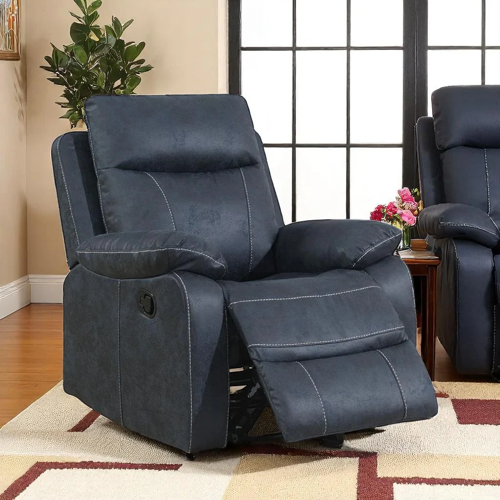 Novaro Recliner Set Blue | Fabric Recliner Chair, Loveseat & Sofa