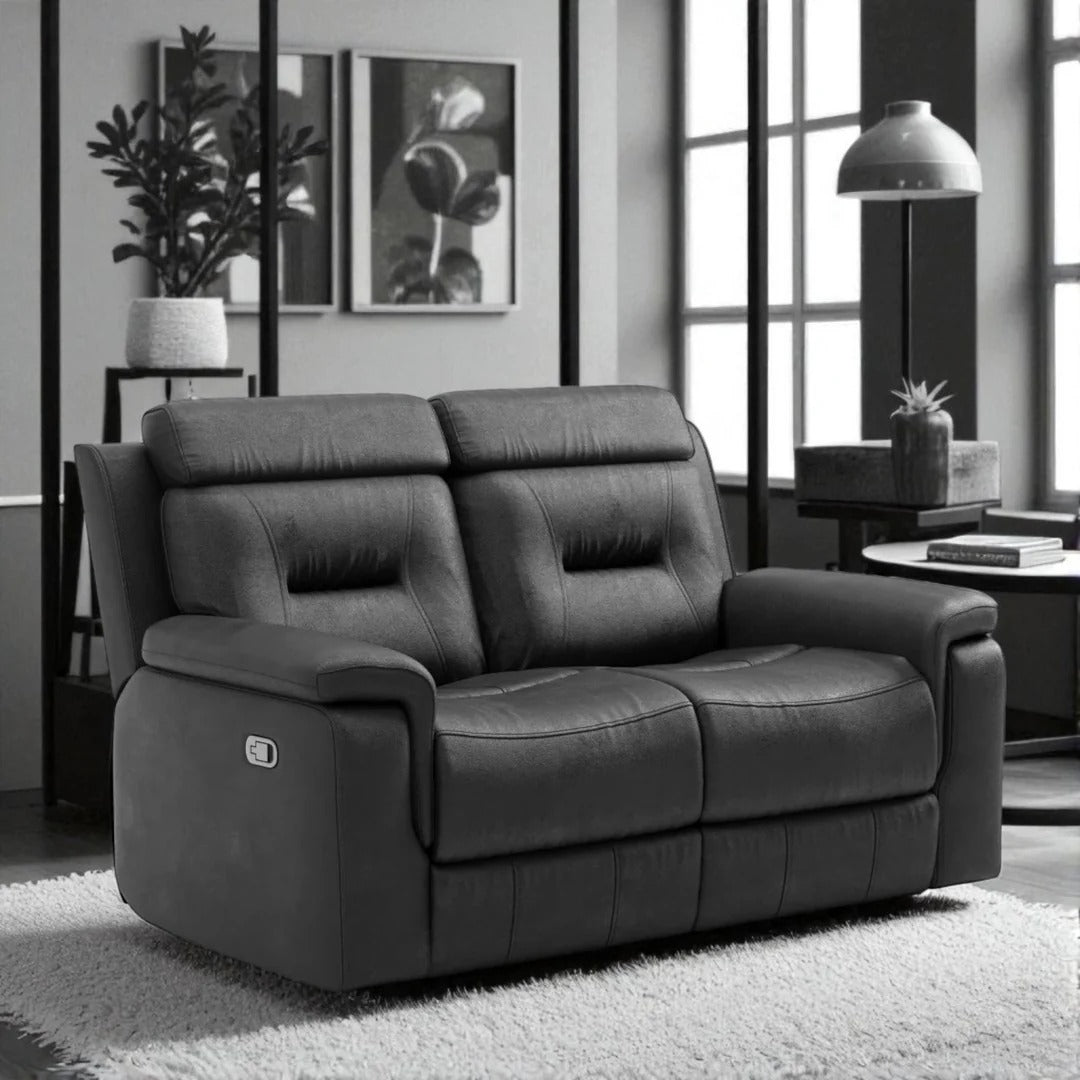 Rivaro Recliner Set Midnight Black | Genuine Leather Manual Recliner Chair, Loveseat & Sofa