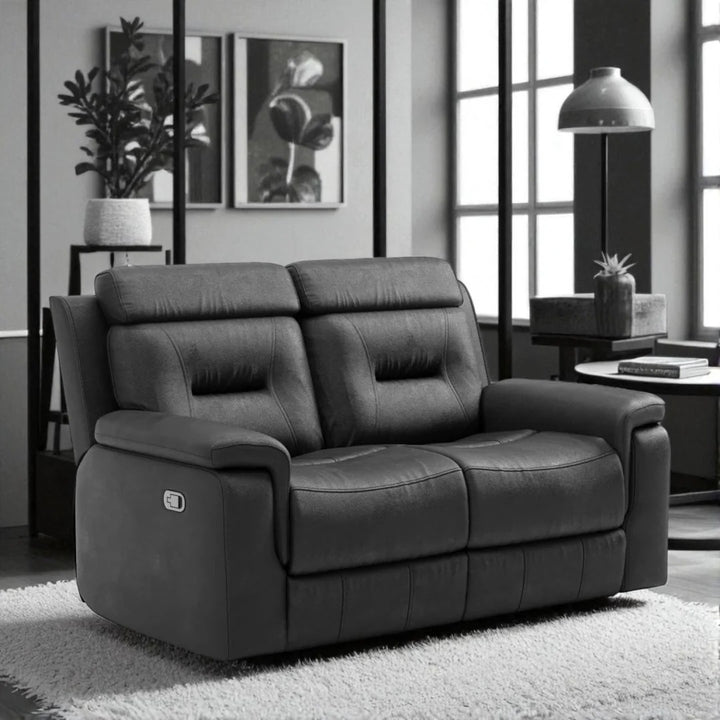 Rivaro Recliner Set Midnight Black | Genuine Leather Manual Recliner Chair, Loveseat & Sofa
