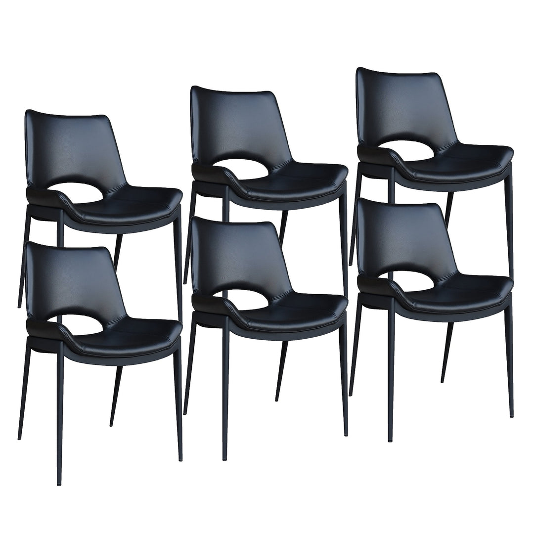Torano Mid-Century Modern Dining And Lounge Chair with Textured Faux Leather Upholstery, Contoured Seat, Black Metal Frame – Set of 6