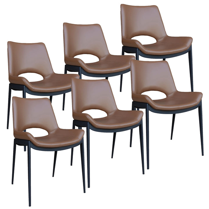 Torano Mid-Century Modern Dining And Lounge Chair in Black Finish with Textured Faux Leather Upholstery, Contoured Seat, Metal Frame – Set of 6