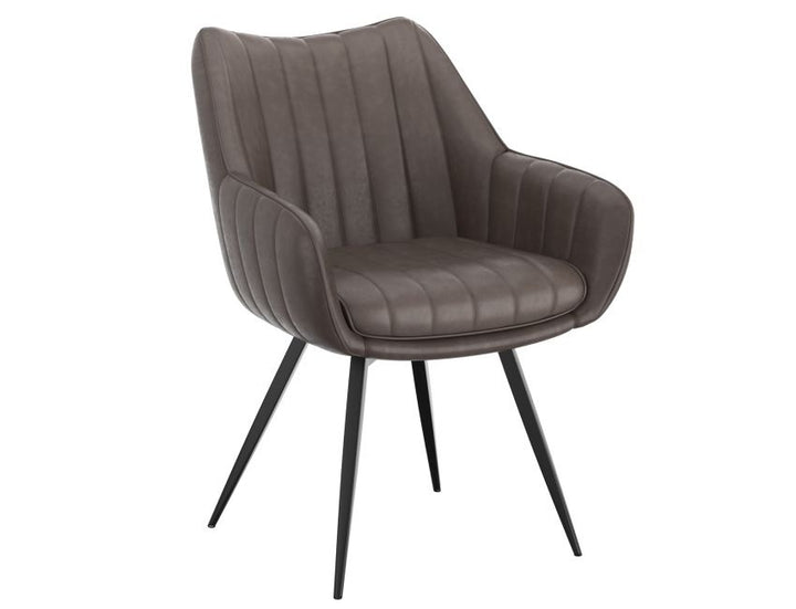 Nordelle Contemporary Dining & Accent Chair – Set of 2 Swivel Seat Vintage Faux Leather Upholstered Chairs with Black Metal A-Line Legs