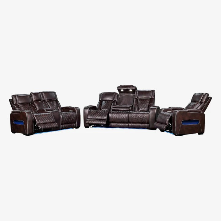 Tivaro Chocolate Power Recliner Sofa Set with Zero-Gravity, Massage & LED Lights