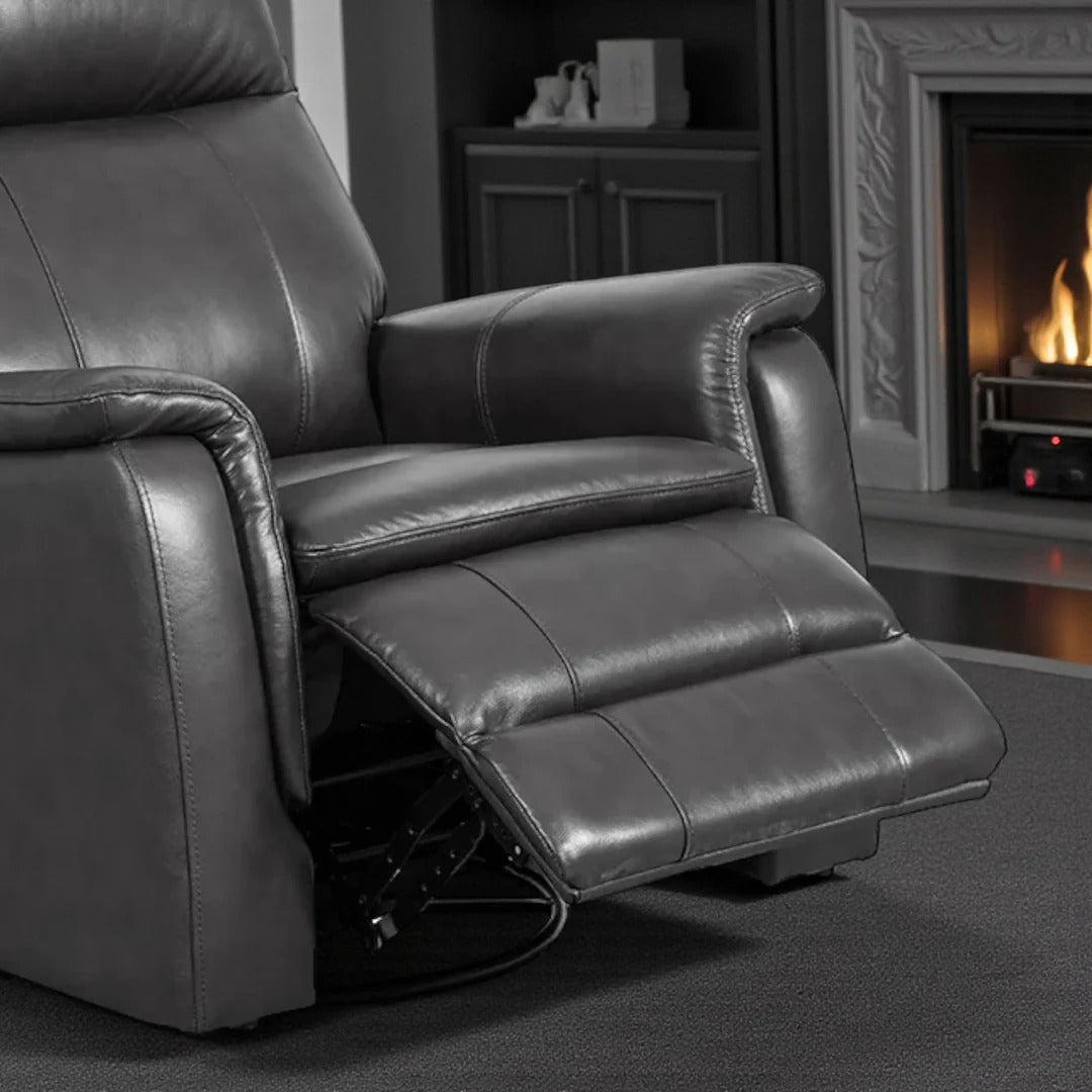 Faelan Recliner Chair | Manual Reclining Leather Chair with Swivel & Gliding – Granite