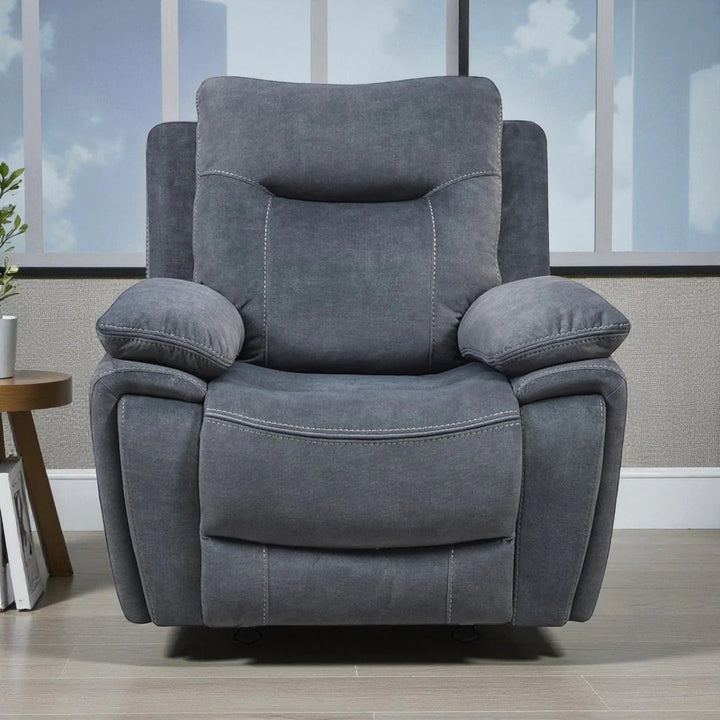 Comforta Recliner Chair with Manual Recline & Glider | Grey Velour Fabric Recliner