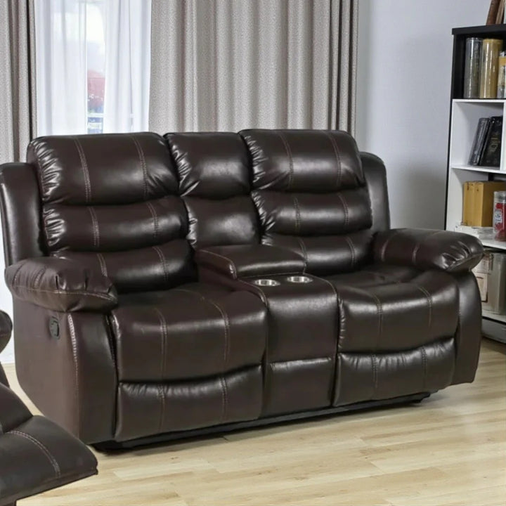 Sereno Recliner Set Brown | 3-Piece Manual Recliner Chair, Loveseat & Sofa