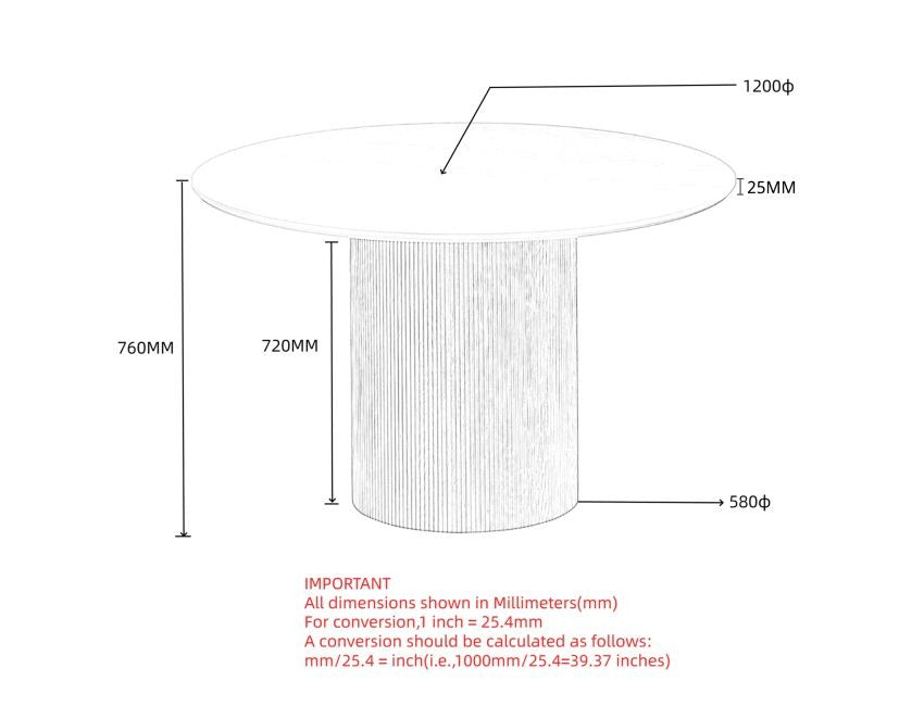 Trivano Mid-Century Modern Round Dining Table – Engineered Wood Oak Veneer Top with Wide Reeded Pedestal Base and Reverse Bevel Wood Grain Finish Dining Table