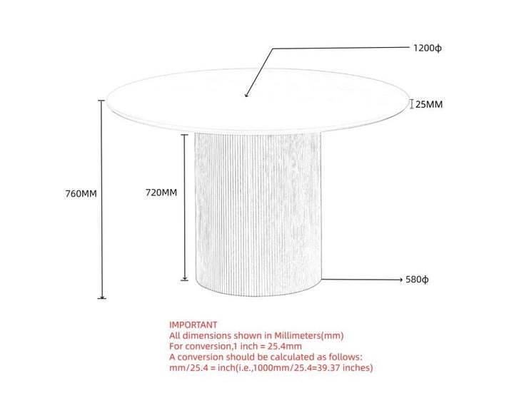 Trivano Mid-Century Modern Round Dining Table – Engineered Wood Oak Veneer Top with Wide Reeded Pedestal Base and Reverse Bevel Wood Grain Finish Dining Table