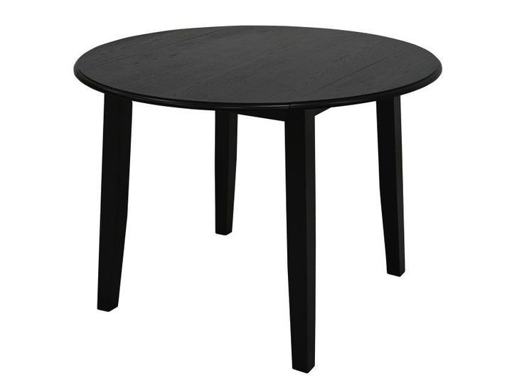 Rovina Modern Round Dining Table – Drop-Leaf Design with Black Wood Grain Finish