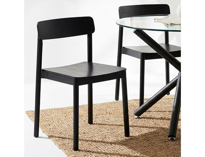 Loreto Dining Chair (Set of 4) – Mid-Century Modern Stackable Dining Chairs with Solid Oak Construction & Black Wood Grain Finish