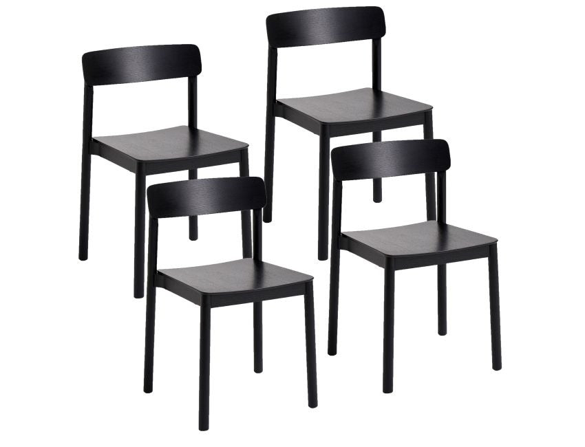 Loreto Dining Chair (Set of 4) – Mid-Century Modern Stackable Dining Chairs with Solid Oak Construction & Black Wood Grain Finish
