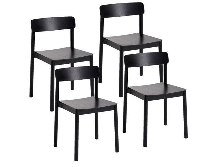 Loreto Dining Chair (Set of 4) – Mid-Century Modern Stackable Dining Chairs with Solid Oak Construction & Black Wood Grain Finish