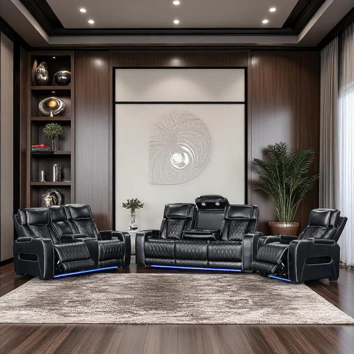 Tivaro Chocolate Power Recliner Sofa Set with Zero-Gravity, Massage & LED Lights