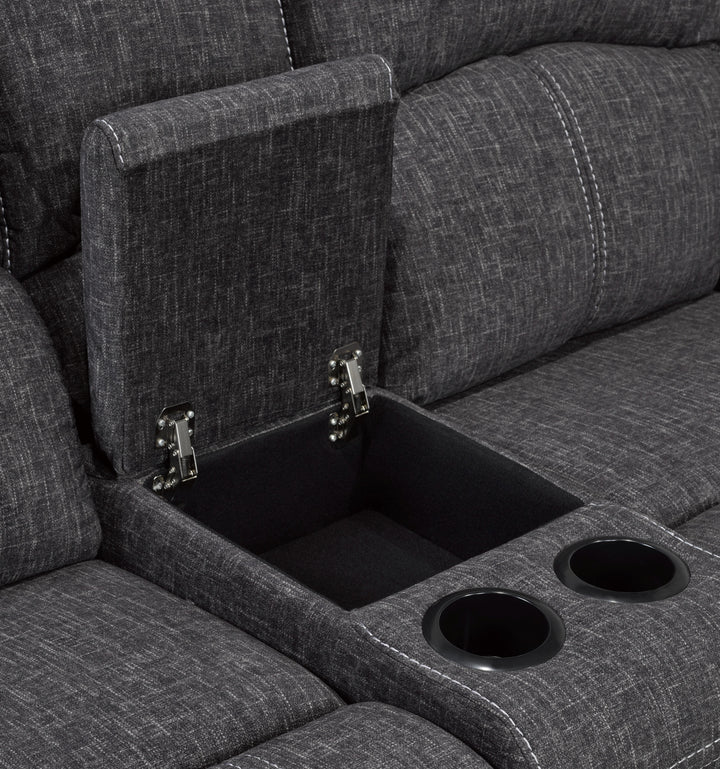 Fairhaven Reclining Loveseat with Storage Console, Cup Holders And Plush Polyester Upholstery
