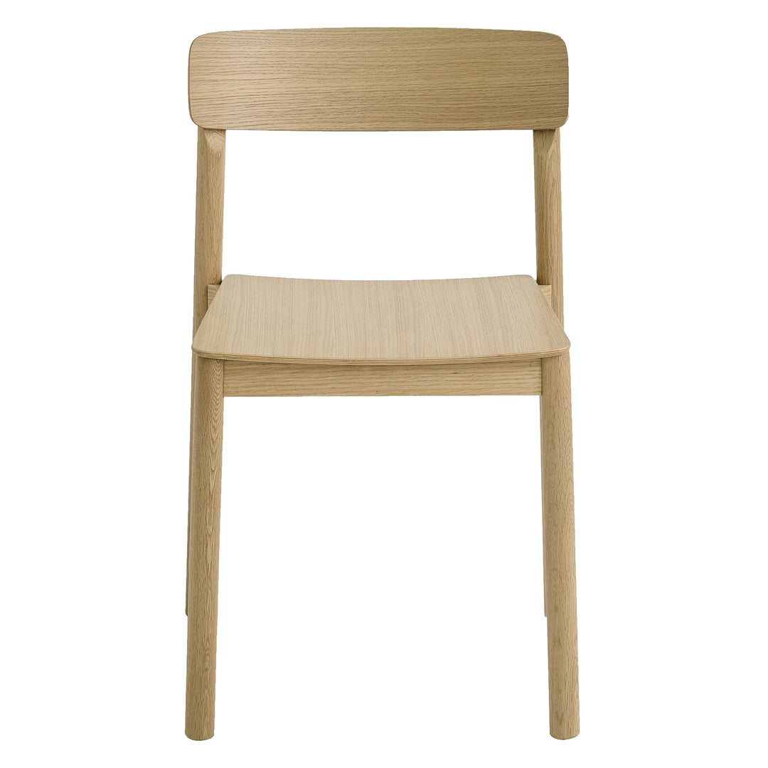 Westmont Modern Round Pedestal Dining Table Set with Travertine Sintered Stone Top And Natural Oak Stackable Chairs