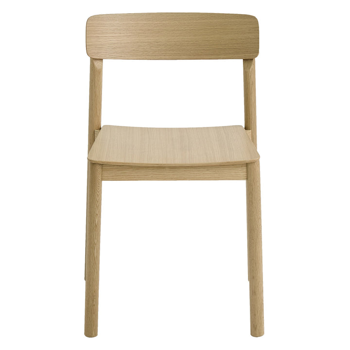 Westmont Modern Round Pedestal Dining Table Set with Travertine Sintered Stone Top And Natural Oak Stackable Chairs